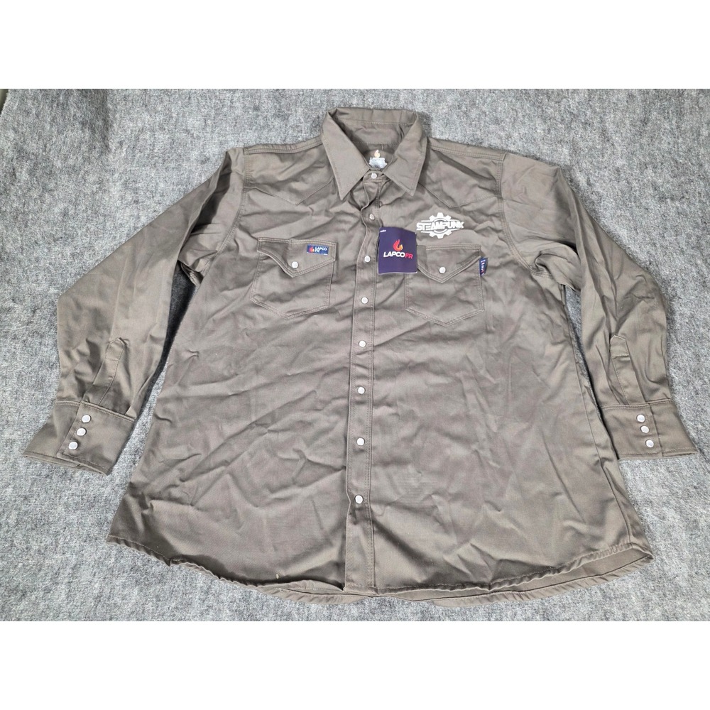 NWT Lapco FR Western Pearl Snap Shirt Mens XL Gray Flame Resistant NFPA IGR7WS